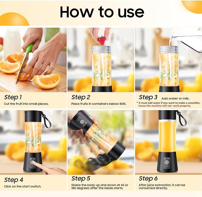 Personal Blender for Shakes and Smoothies - 2025 New Upgrade Cordless Portable Blender USB-C Rechargeable, 380Ml BAP Free Juice Cup, 6 Blades Freshly Squeezed for Picnic/Sprots, 20000Rpm/Min Speed
