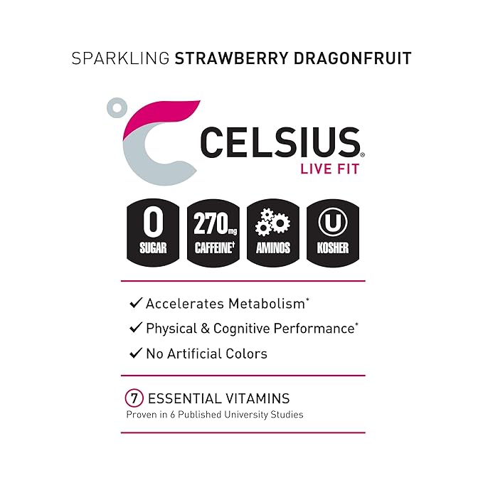 CELSIUS ESSENTIALS™ Sparkling Dragonberry, Sugar Free Performance Energy Drink, 16 Fl Oz (Pack of 12)