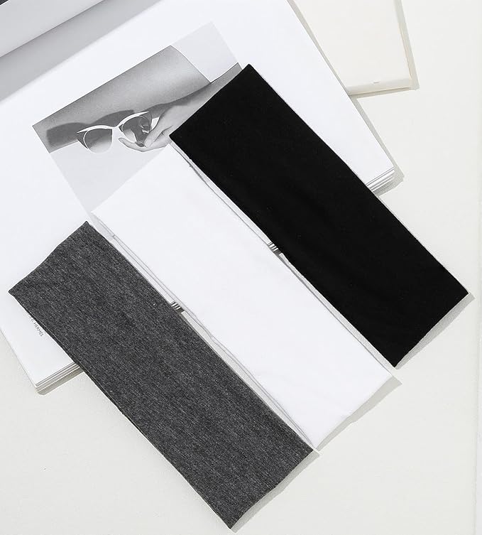 Elastic Headbands 16 Pack - Women's Soft Fabric Non-Slip Sweat Bands for Yoga, Running, Sports, and Hair Accessories - Black White Thick Bands