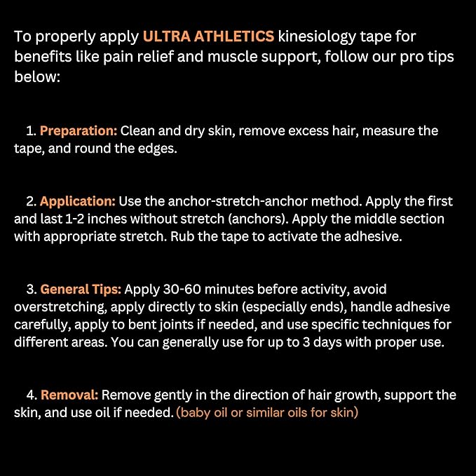 Copper Infused Kinesiology Tape, Water Resistant Premium Elastic Tape, Hypoallergenic, Ideal for Muscle Support & Injury Prevention (Black)