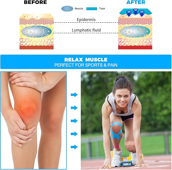 Kinesiology Tape Elastic Kinesiology Therapeutic Tape Athletic Tape Breathable Sports Uncut Tape Therapy Recovery for Knee Pain, Elbow, Shoulder Muscle and Joint Support 2 Inch x 16.5 feet
