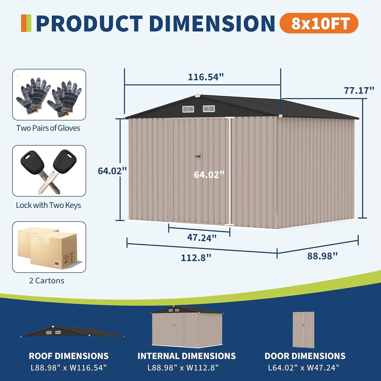 8x10x6.4 FT Outdoor Storage Sheds with Floor, Metal Garden Tool Shed for Backyard, Large Metal Sheds Outdoor Storage With Lockable Doors & Air Vents for Backyard Garden Patio Lawn