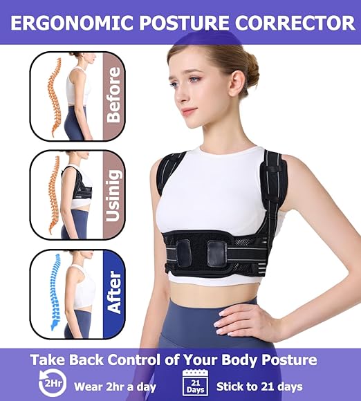 Posture Corrector for Men, and Women, Best suit for Slim body type, Comfortable Upper and Back Brace, Adjustable Back Straightener Support for Back, Shoulder and Neck, Breathable Back Brace, Spine Pain Relief (Medium)