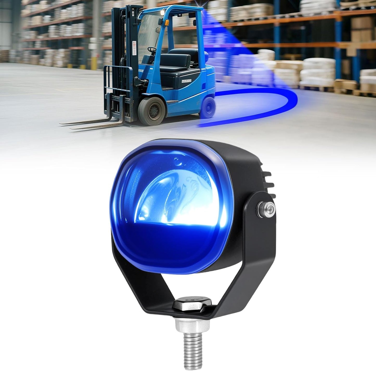 Forklift Arc Safety Light, LED Warning Lamp Blue Line Projection, Aluminum Housing, Stainless Steel Bracket, for Industrial Truck, Lift Truck, AGV, Warehouse, Logistics