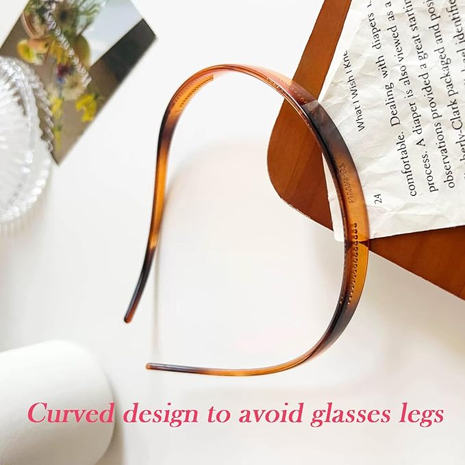 3 Pack Plastic Plain Headbands for Women, Headband Designed for Eyewear, Fashion Skinny Headbands-Bright Surfac