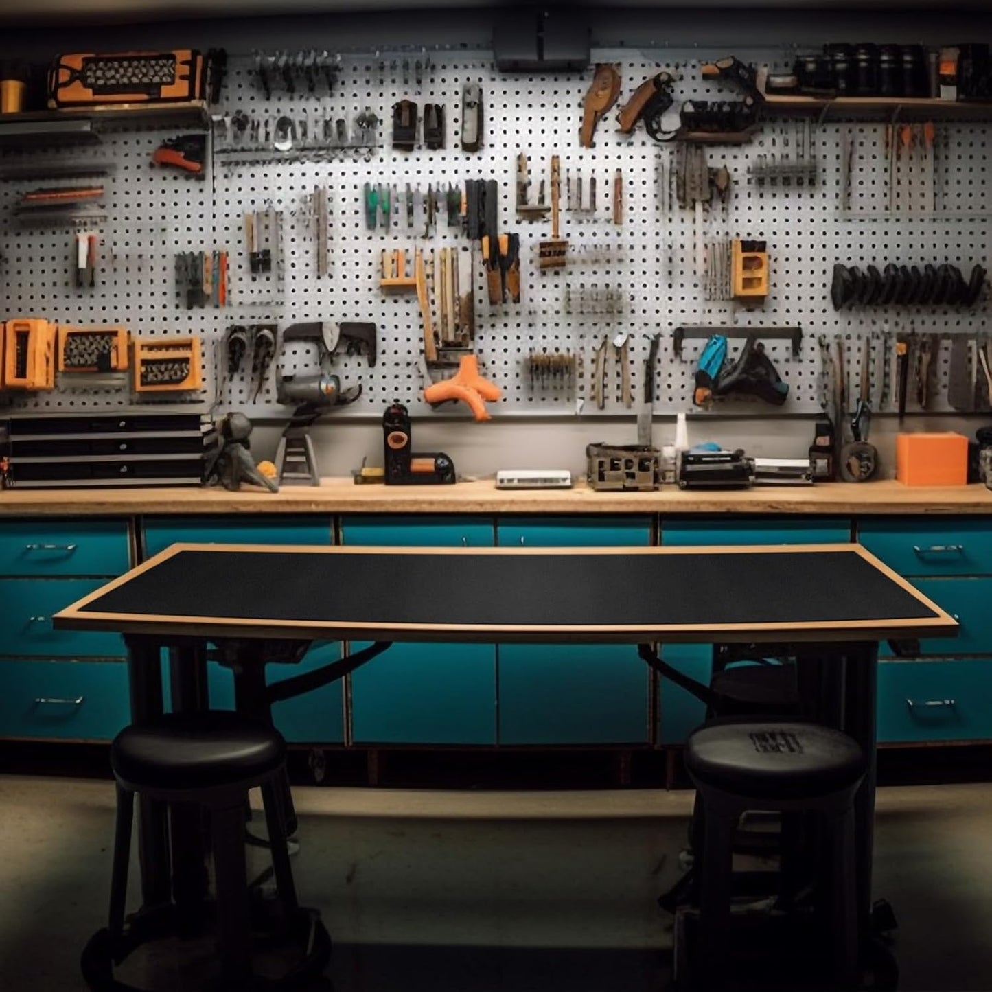 Vesici 1 Roll 23.5 x 200 Inch Work Bench Mat Self Adhesive Resistant PU Floor Runner Easy to Clean Workbench Mat Pad for Garage Workbench or Table Storage Tool Organization,Black