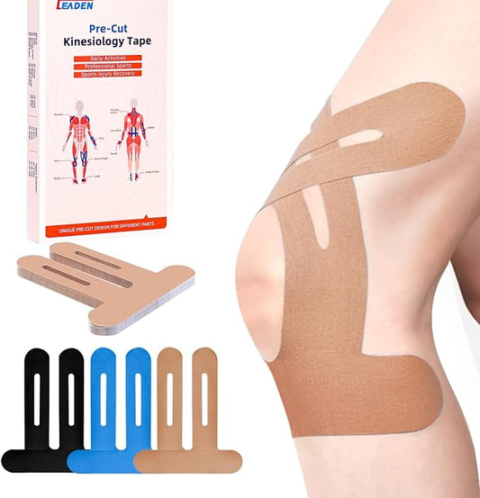 IEADEN Precut Kinesiology Tape for Knees, 20 Pcs - Knee Support & Stability, Knee Pain Relief Athletic Tape - Waterproof & Elastic, Breathable Hypoallergenic Latex-Free Tape, Beige