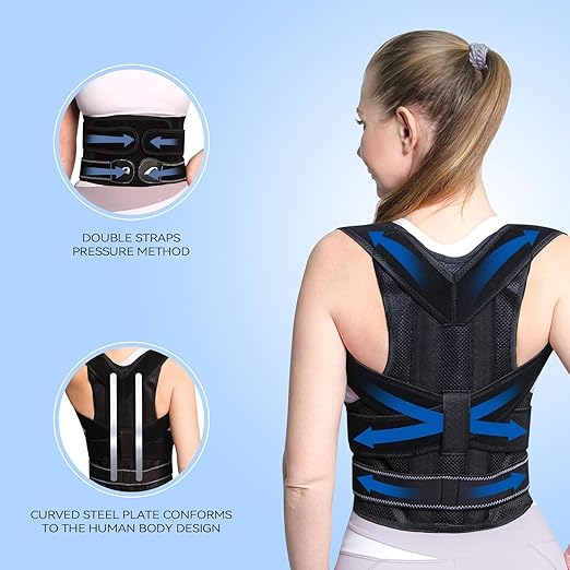 Posture Corrector Back Brace for Women and Men Adjustable Full Back Support Shoulder Straightener Braces, Upper & Lower Back Pain Relief - Scoliosis/Hunchback/Hump/Thoracic/Spine Corrector (Black, Small)
