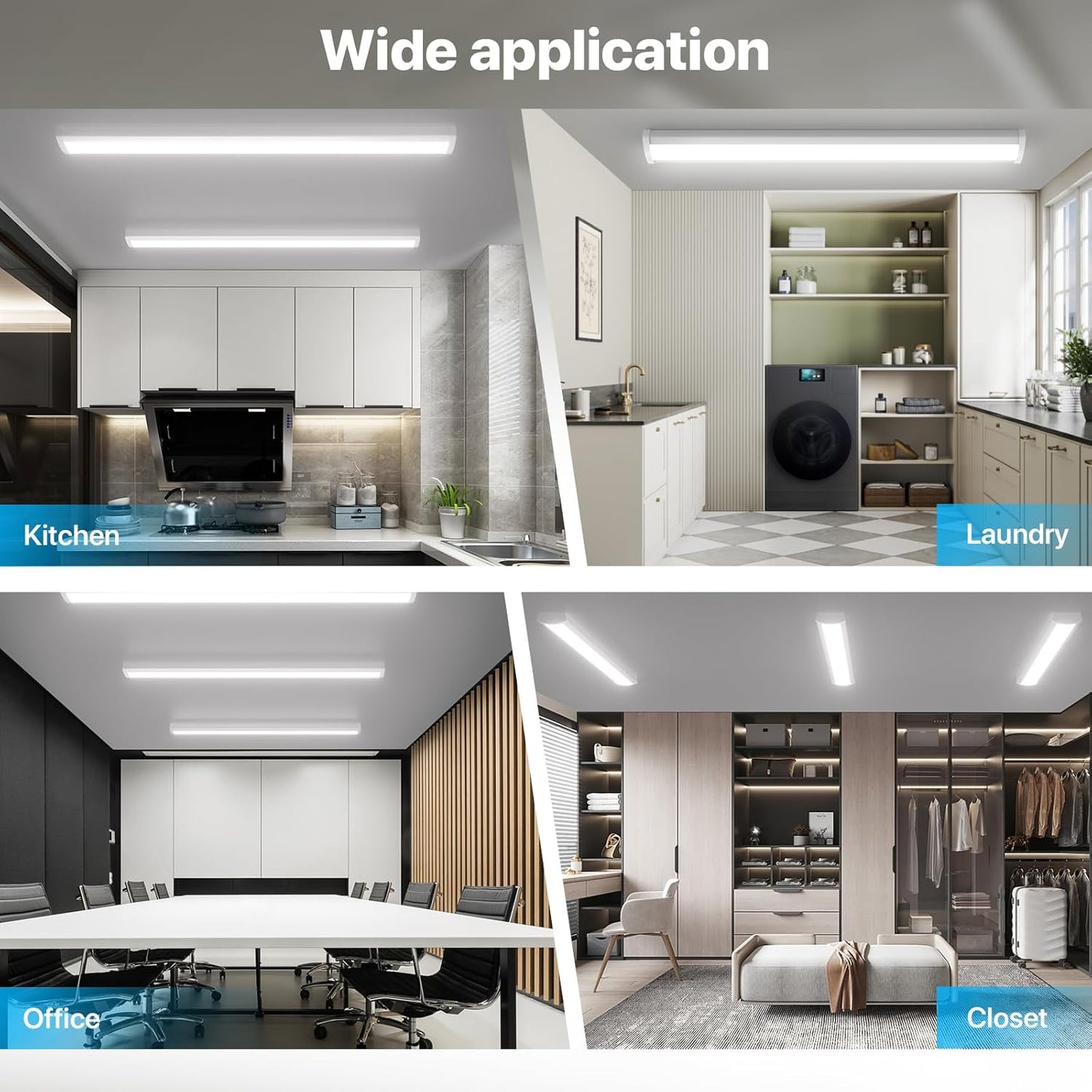 HYPERLITE 4ft LED Wraparound Light 60W,6600LM 4' LED Shop Lights Fixture with 3 Wattages for Garage,4000K Neutral White Wrap Light AC120V, 48inch Led Light Fixtures for for Garage, Office, Kitchen