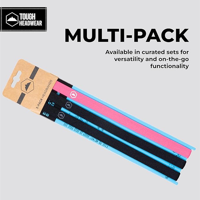 Tough Headwear Athletic Headband Set - Thin Headbands for Women - Elastic Sport Hair Bands Men - Skinny Sports Hairbands - Non Slip Athletic Head Bands for Sports - Black and Pink