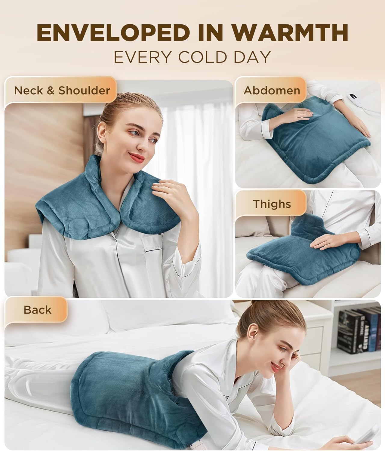 Graphene-Infused Heating Pad 3X Deeper Pain Relief, Weighted Instant Heating Pads for Neck and Shoulders, Heated Wrap w/ 6 Heat Options 4 Auto-Off Timer, Gifts for Mom Women Christmas Birthday