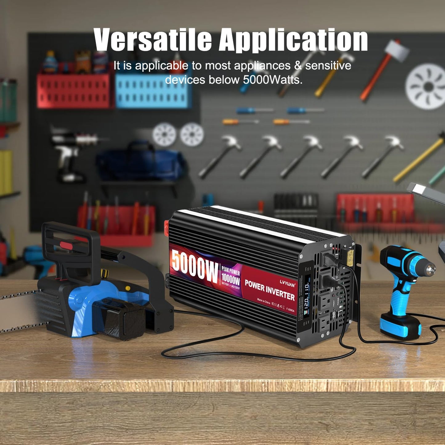 LVYUAN 5000 Watt Power Inverter 12V to 110V 120V for Vehicle, Solar Inverter System, Heavy Duty, RV, Truck, Off Grid,Camping with 4 AC Outlets, LCD Display, Wireless Remote Control, Car Power Inverter