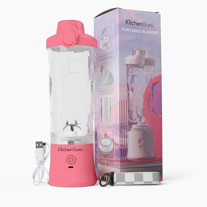 Elite Rechargeable Travel Blender: 240W Personal Smoothie Maker with 6-Leaf Blade, 600ml Capacity, and Innovative Pop-Up Design for Easy Portability - For Home or On the Go (Pink)