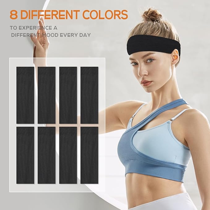 Workout Headbands for Women Non Slip - 8PCS Elastic Sport Head Bands for Women's Hair, Sweat Headband for Athletic Yoga Running Gym