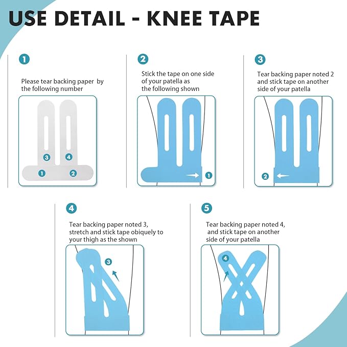 Kinesiology Tape for Knee 12 Pack, Precut Knee Tape for Muscle & Joints, Athletic Sports Tape for Knee Support, Latex Free and Water Resistant, Blue