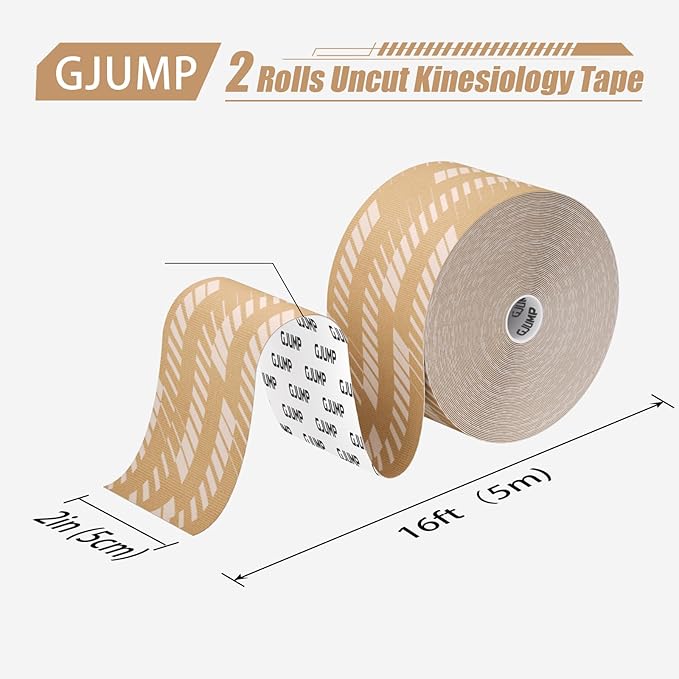 Kinesiology Tape, 2 Rolls Hypoallergenic Athletic Tape for Muscle Strain Relief & Joint Support, Waterproof & Breathable Sports Tape for Pain Relief, 2in x 16ft Uncut Roll-Stripe (Beige)