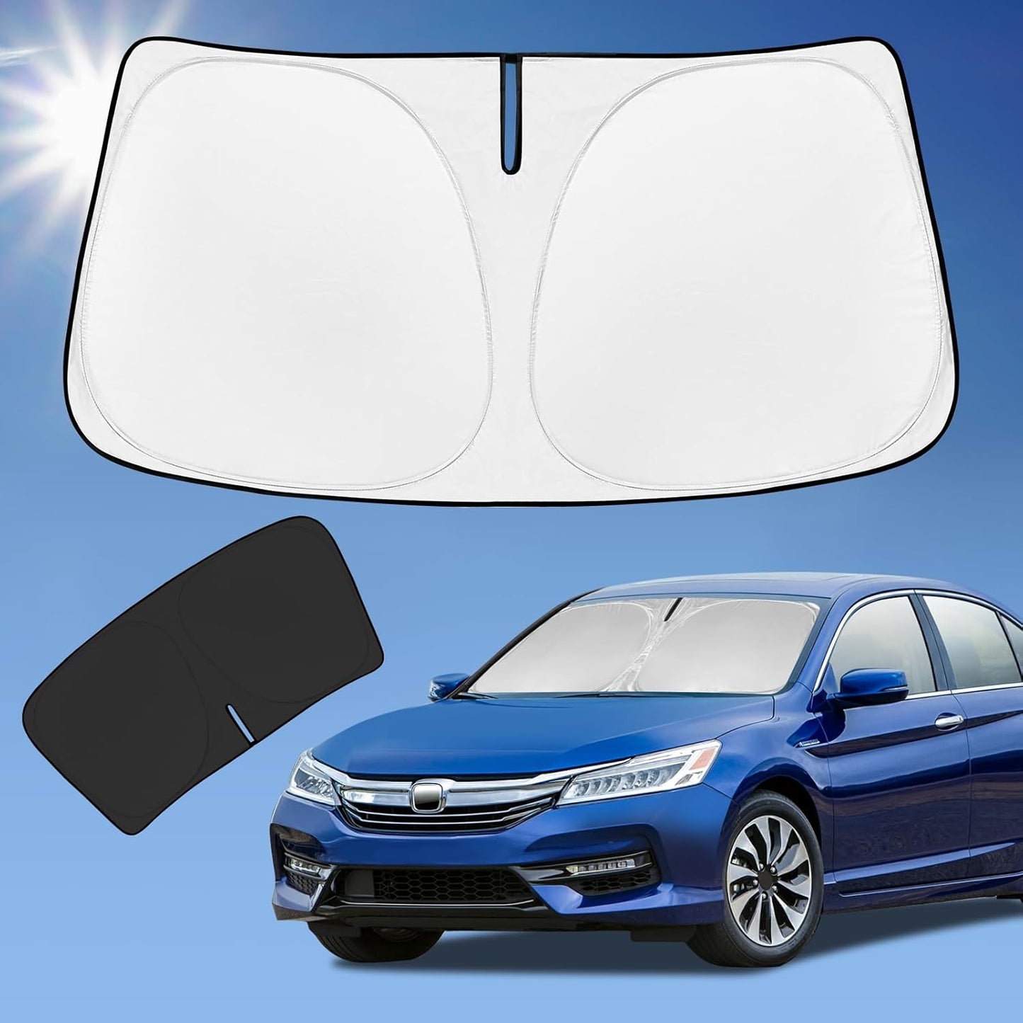 for Honda Accord 9th Gen 2013-2017 Sun Shade Sunshade Windshield Cover, 4-Layer Front Window Shade Custom Fit Accord Sun Visor Shield 240T Foldable Shade Blocks UV Rays Cooler Car Accessories