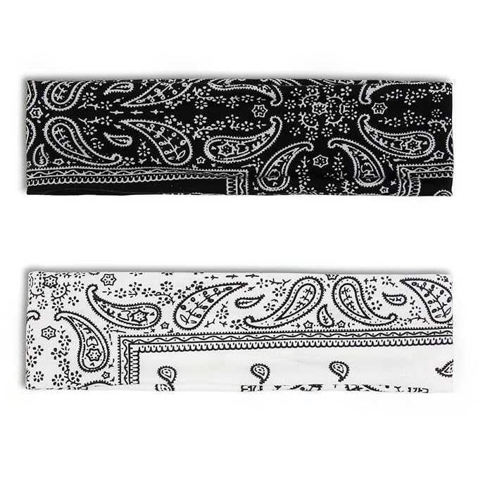 TERSE Paisely Headbands for Women Short Hair Bandana Headbands Non Slip Elastic Sweat Hairbands Soft Fabric Workout Yoga Running Sport Thin Hair Wrap for Girls