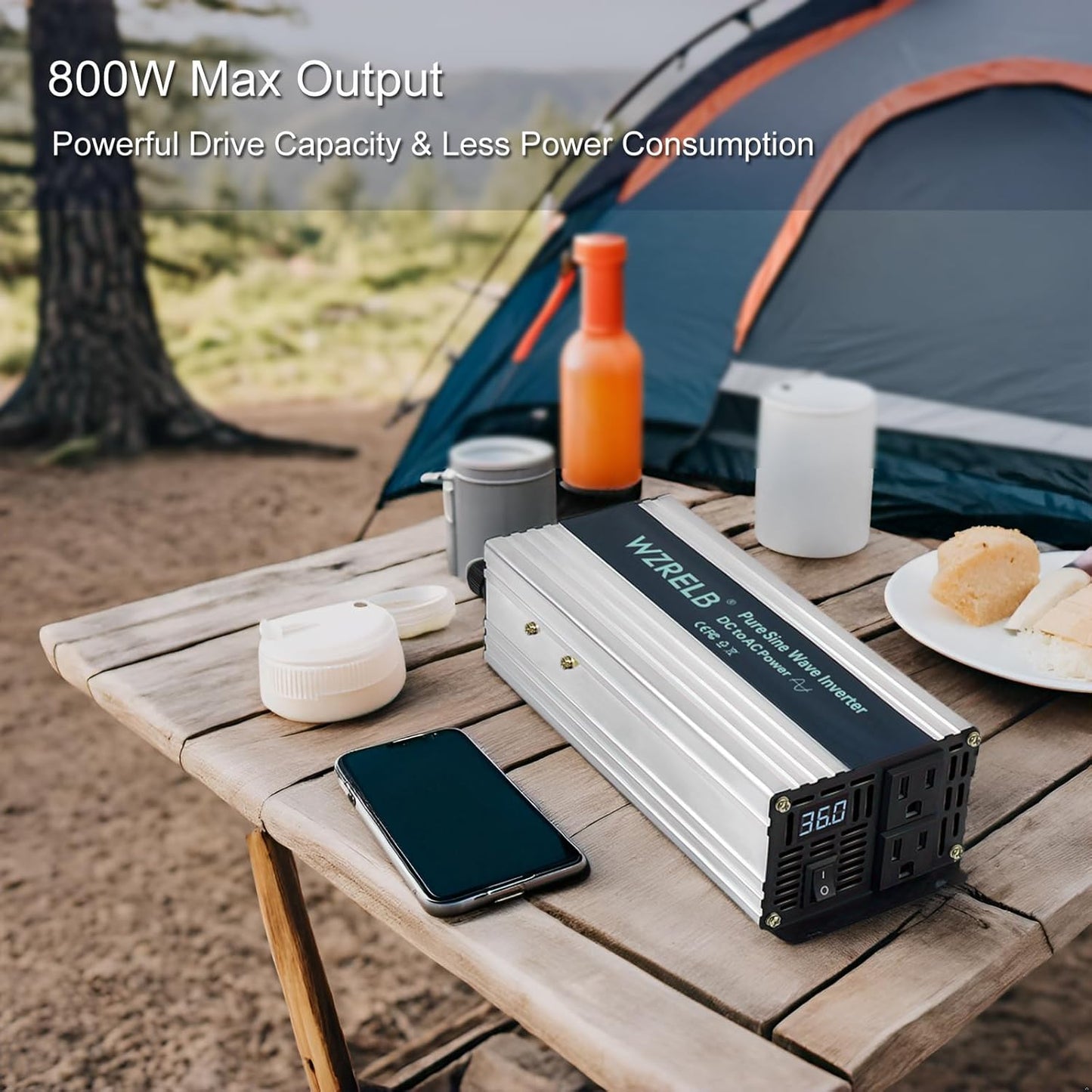 WZRELB 800W Pure Sine Wave Inverter 48V DC to 110V 120V AC,Car Power Inverter with Dual AC Outlets, LED Display,Off-Grid Portable Power Converter for Home, RV, Truck, Camping