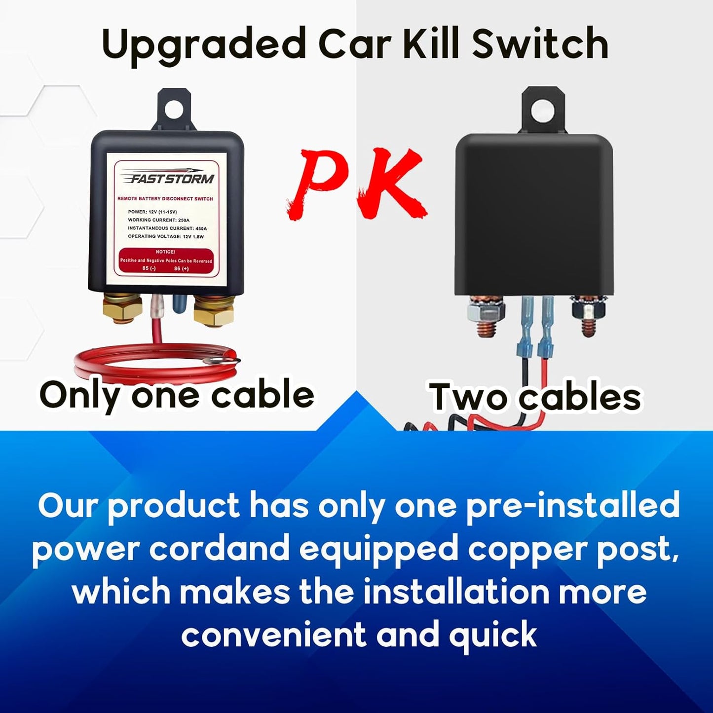 Side Post Remote Battery Disconnect Switch 12V, 250A Negative Battery Cut Off Switch Anti-Theft Kill Switch Kit Upgrade Prevent Battery Drain for Car Truck, RV Auto, Boat,Vehicle etc