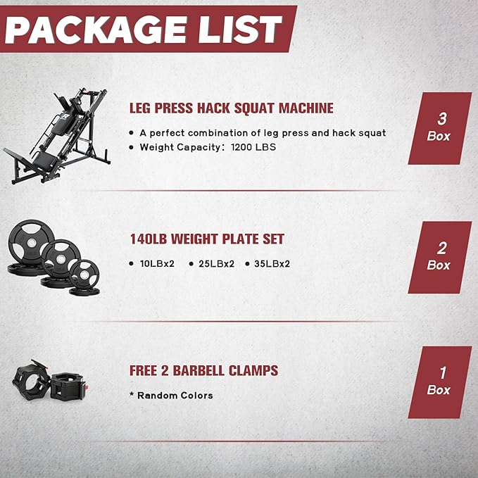 RitFit Adjustable Leg Press and Hack Squat Machine with Weight Plate Set, Professional Home Gym Equipment with Linear Bearings, Specialized for Complete Lower Body Workouts and Weight Storage Posts