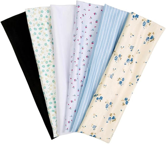 TERSE Boho Headbands for Women Short Hair Floral Headbands Non Slip Elastic Sweat Hairbands Soft Fabric Hair Bands Workout Yoga Running Sport Thin Wrap for Girls