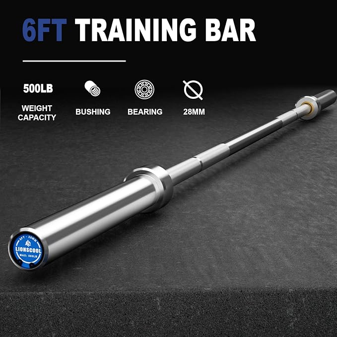 LIONSCOOL Premium 4ft/4.9ft/6ft Barbell for Strength Training and Olympic Weightlifting, 2 Inch Bar for Squats, Curls, Deadlifts, Presses, Hip Thrusts, 350lbs/500lbs/700lbs Weight Capacity