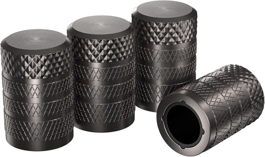 CKAuto Tire Valve Stem Caps, Grey, 4 pcs/Pack, Anodized Aluminum Tire Valve Cap Set, Corrosion Resistant, Universal Stem Covers for Cars Trucks Motorcycles SUVs and Bikes