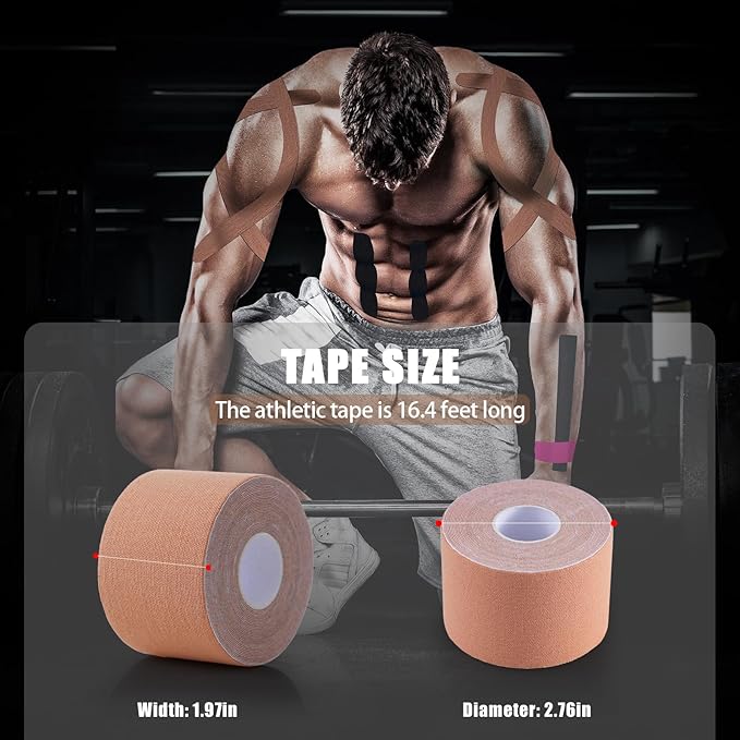 Kinesiology Tape (4 Rolls Pack),Waterproof Athletic Tape for Pain Relief,Brace & Elastic Supports Tapes for Ankle Wrists Knees Joints,2 Inches Wide x 16.4 Feet Long (Mixed)
