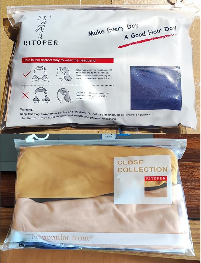 RITOPER Wide Headbands for Women Non Slip, Workout Yoga Running Womens Headband Boho Hair Bands for Women's Hair, Thick Sweat Head Bands Solid Head Wraps Bandana