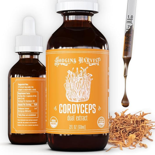 Hodgins Harvest Organic Cordyceps Tincture | Made with Mushrooms Grown On Our Farm in The USA | Dual Extract | Extra-Concentrated (2 fl oz)