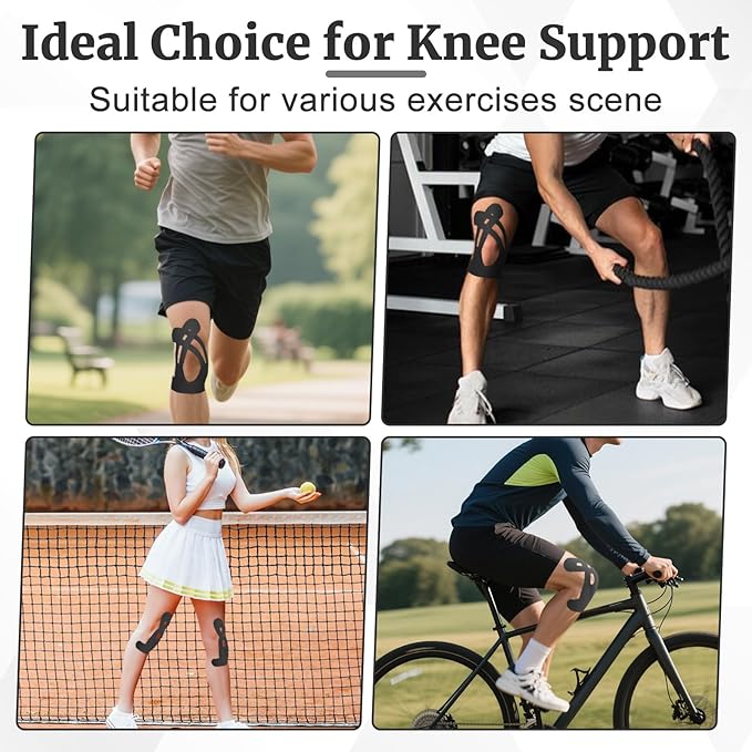 10 Pcs Precut Kinesiology Tape for Knees,Kinesiology Ankle Tape,Waterproof Elastic Knee Kinetic Tape,Breathable Latex-Free Tape for Knee Support and Stability,Pain Relief(Black)