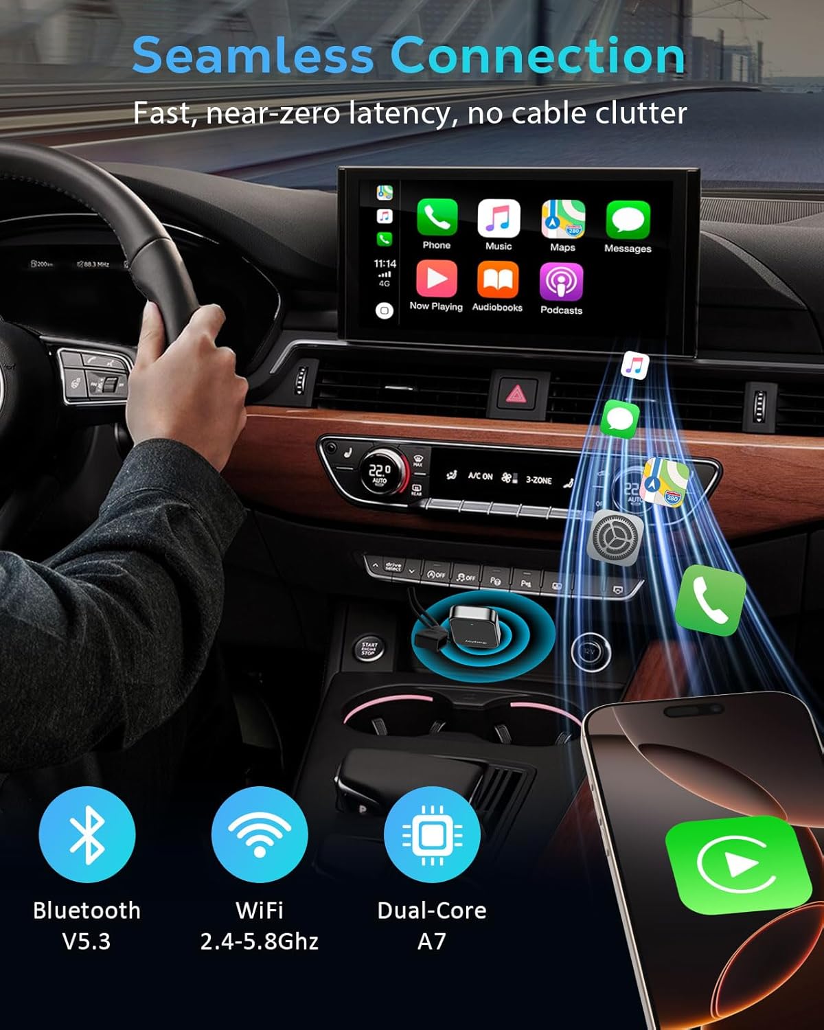 Wireless CarPlay Adapter for Apple iPhone - 2025 Wired Car Play to Wireless Dongle, USB-A/C Plug & Play, Stable Bluetooth CarPlay Adapter Only for iPhone iOS 10+ & Cars with Factory Wired Car Play