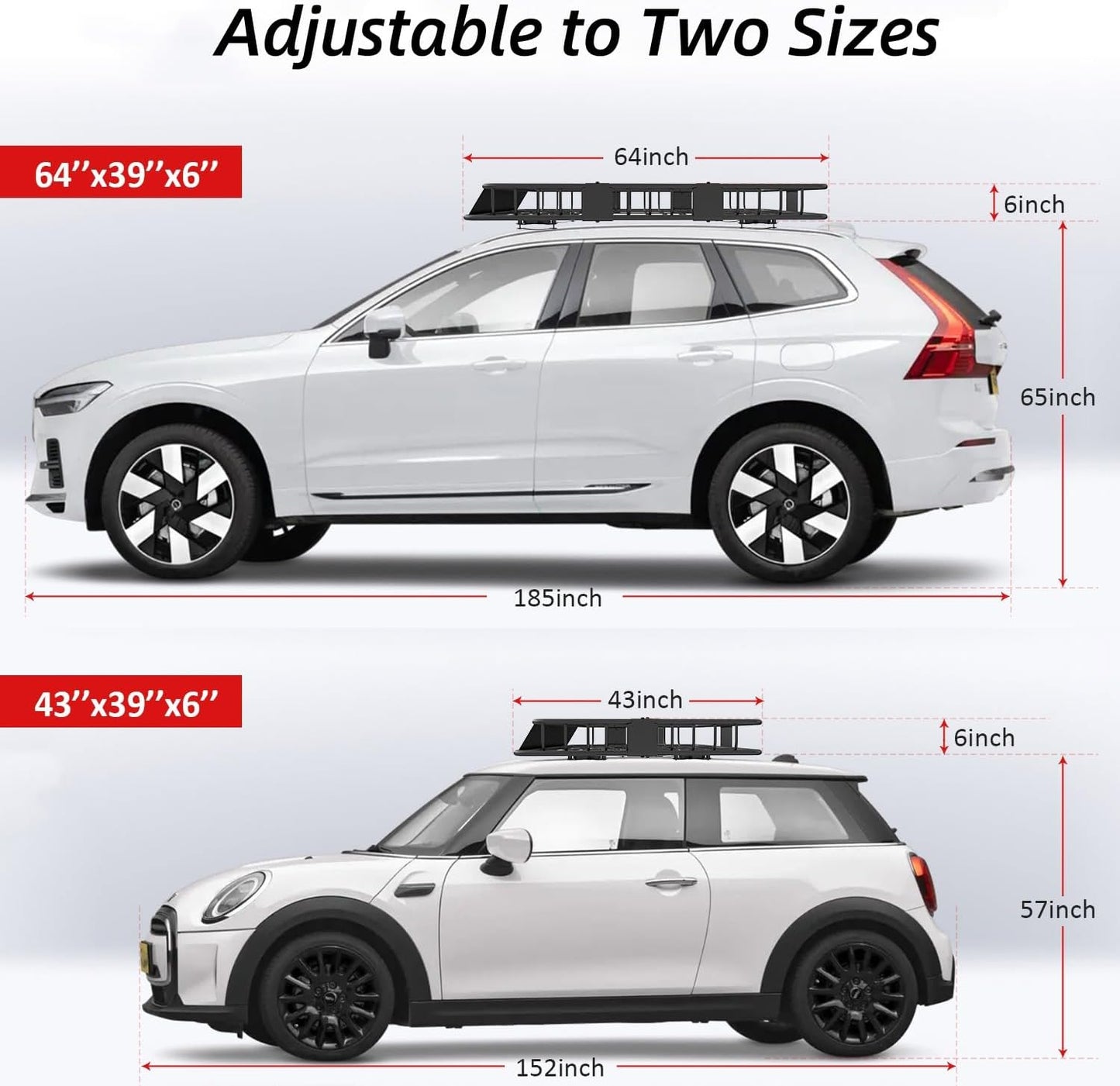 FORWODE Roof Rack Carrier Basket, 64" x 39" Rooftop Cargo Carrier Basket with 250 Lbs Capacity, Rust-Proof Steel Heavy Duty Car Top Luggage Basket