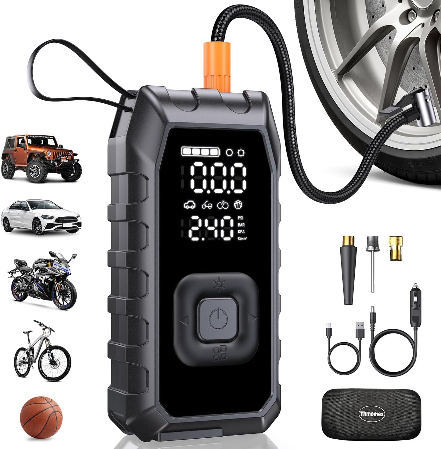 Tire Inflator Portable Air Compressor, 2X Faster Inflation Cordless Air Compressor, 20000mAh & 180PSI & Dual Cylinder, Electric Air Pump for Heavy-duty Vehicles, Car, Motorcycle, Bike, Ball (P235-09)