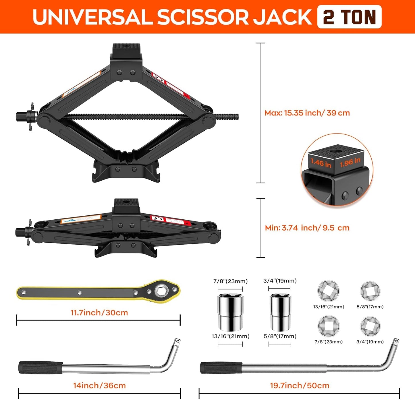 New Version Car Jack Kit Scissor Jack for Car 2 Ton Spare Tire Changing Kit,Portable Tire Jack Repair Kit with Lug Wrench,Car Lifting Jack for Auto/SUV/MPV