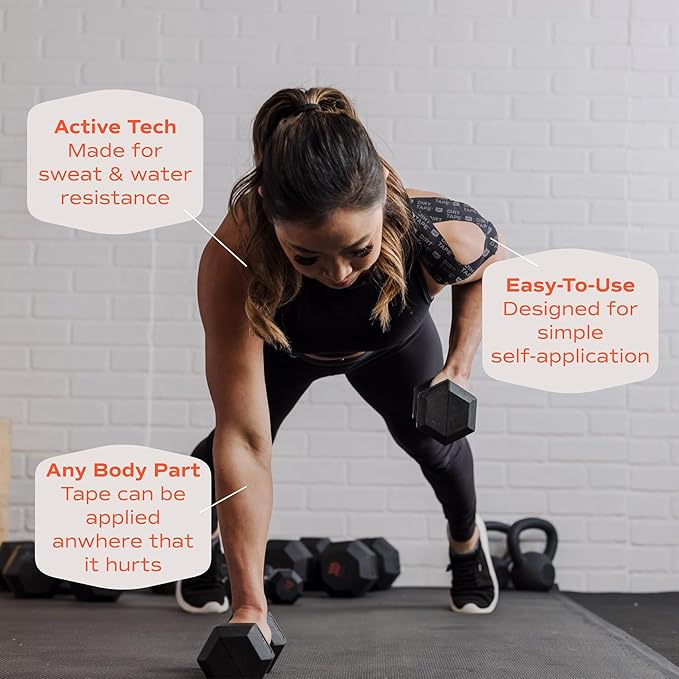 DIRT Tape-Pre Cut Athletic Kinesiology Tape-Muscle Pain Relief & Joint Support-Premium Elastic Cotton-Latex-Free-Water Resistant-Gym, Indoor & Outdoor Sports-2 Rolls (16.4 ft)-Black w/Logo