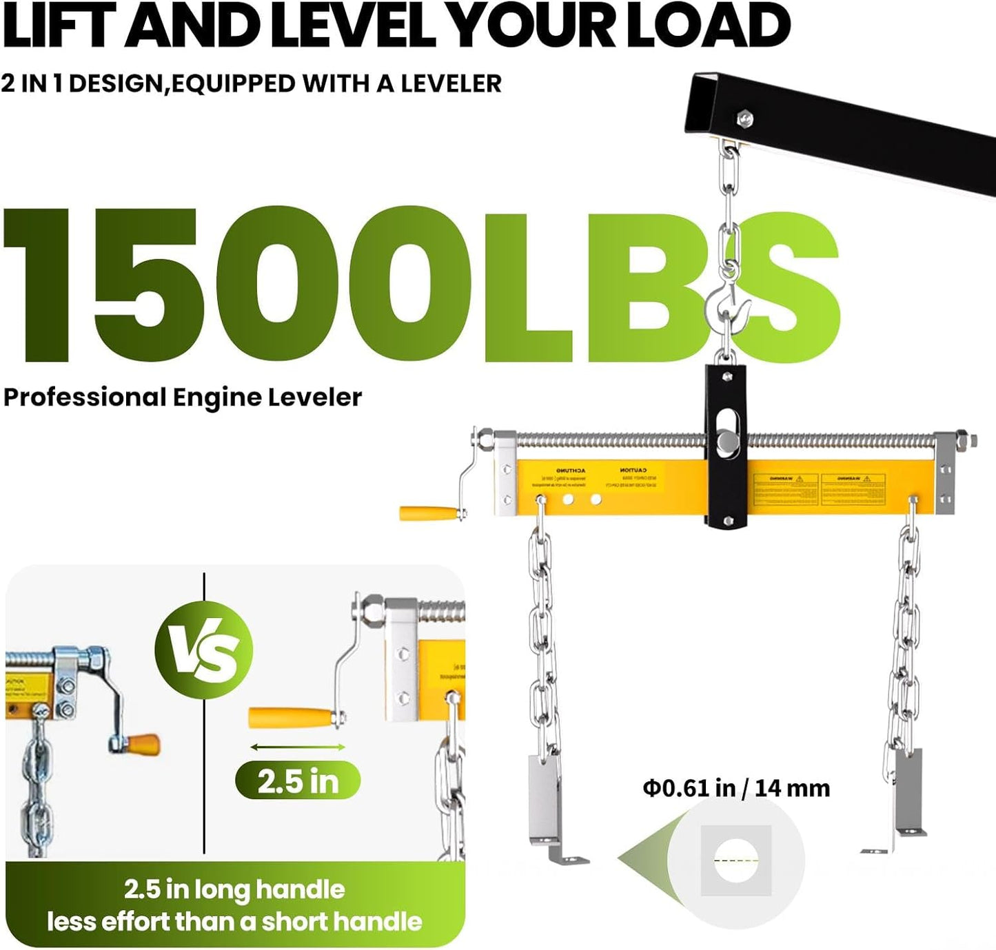 2-Ton Engine Hoist Cherry Picker with Engine Leveler, 4400 Lbs Folding Hydraulic Workshop Crane Lift with 6 Swivel Wheels and Telescopic Boom, Heavy-Duty Crane for Garage, Automotive Repair (Yellow)