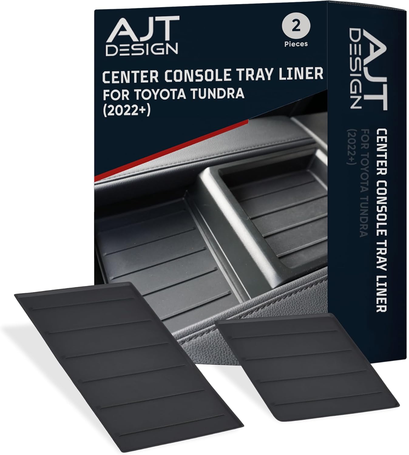 AJT DESIGN Center Console Tray Liner for Toyota Tundra (2022+) & Sequoia (2023+) | Non-Slip Mat & Anti-Rattle Center Console Organizer Tray - 2 Piece | Easy Installation-Made in USA