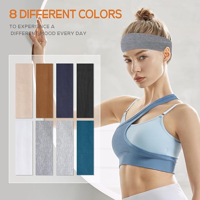 Workout Headbands for Women Non Slip - 8PCS Elastic Sport Head Bands for Women's Hair, Sweat Headband for Athletic Yoga Running Gym
