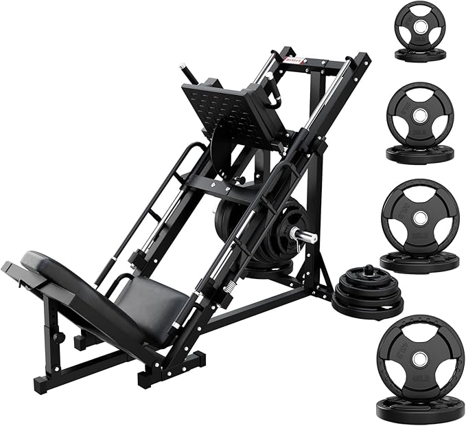 RitFit Adjustable Leg Press and Hack Squat Machine with Weight Plate Set, Professional Home Gym Equipment with Linear Bearings, Specialized for Complete Lower Body Workouts and Weight Storage Posts