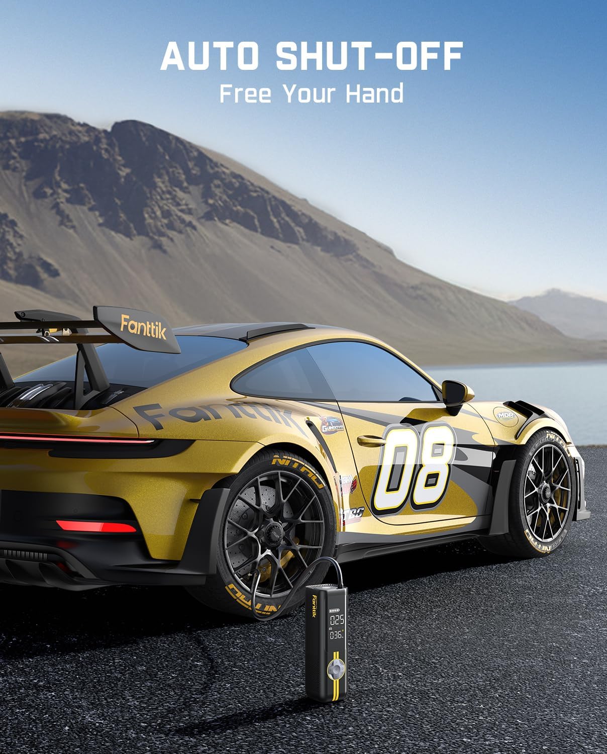 Fanttik X8 APEX Tire Inflator Portable Air Compressor, 1 Min Fast Inflation, 150PSI Cordless Tire Inflator with LED Dual Screen, Suitable for MPV, Car, Motorcycle, Up to 26.3″ Tires, Deluxe Package