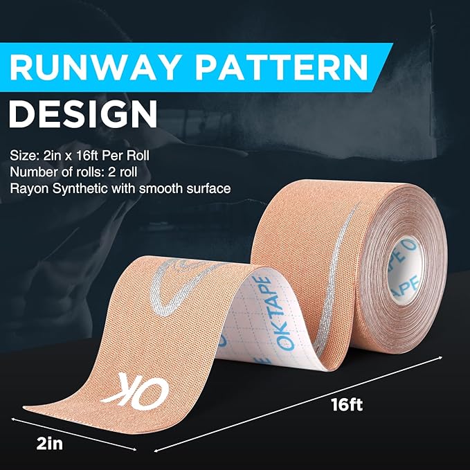 OK TAPE Synthetic Kinesiology Tape Prime, Breathable Sports Athletic Tape for Joint & Muscle Discomfort, Latex Free and Water Resistance, 2 Roll, 2in×16.4ft-Beige