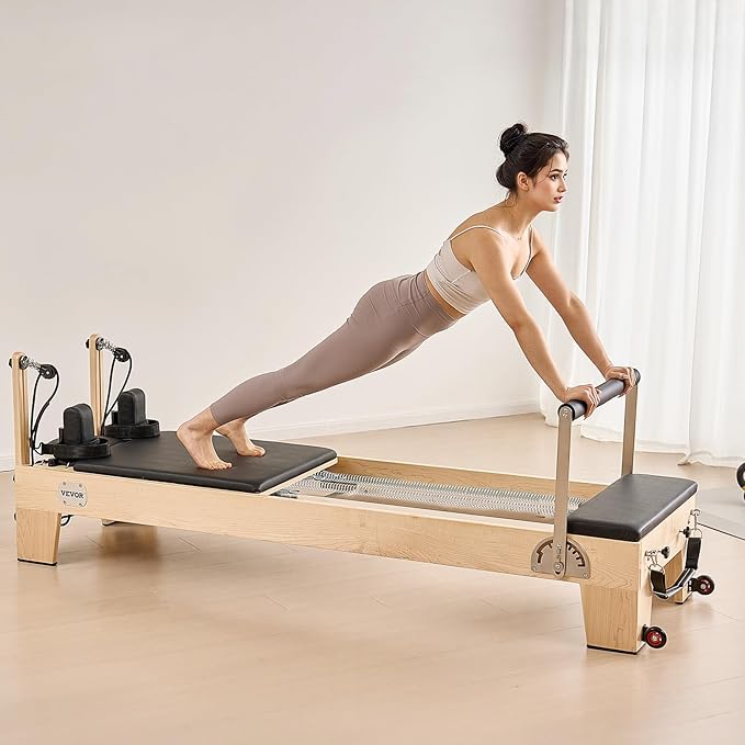 VEVOR Pilates Reformer Machine, Pilates Workout Equipment for Home Gym Studio Use, Pilates Bed with Dual Resistance- Spring & Cord, Reformer Set, Up to 400 LBS