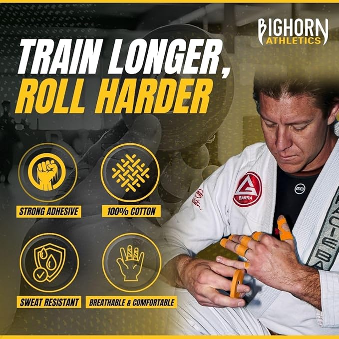 Bighorn Athletics Jiu Jitsu Finger Tape | Residue-Free Athletic Finger Tape for Sports & Injuries: Rock Climbing, Volleyball, Football, Basketball, Hands & Toes | 0.3-Inch x 45-feet, 8-Rolls, Orange