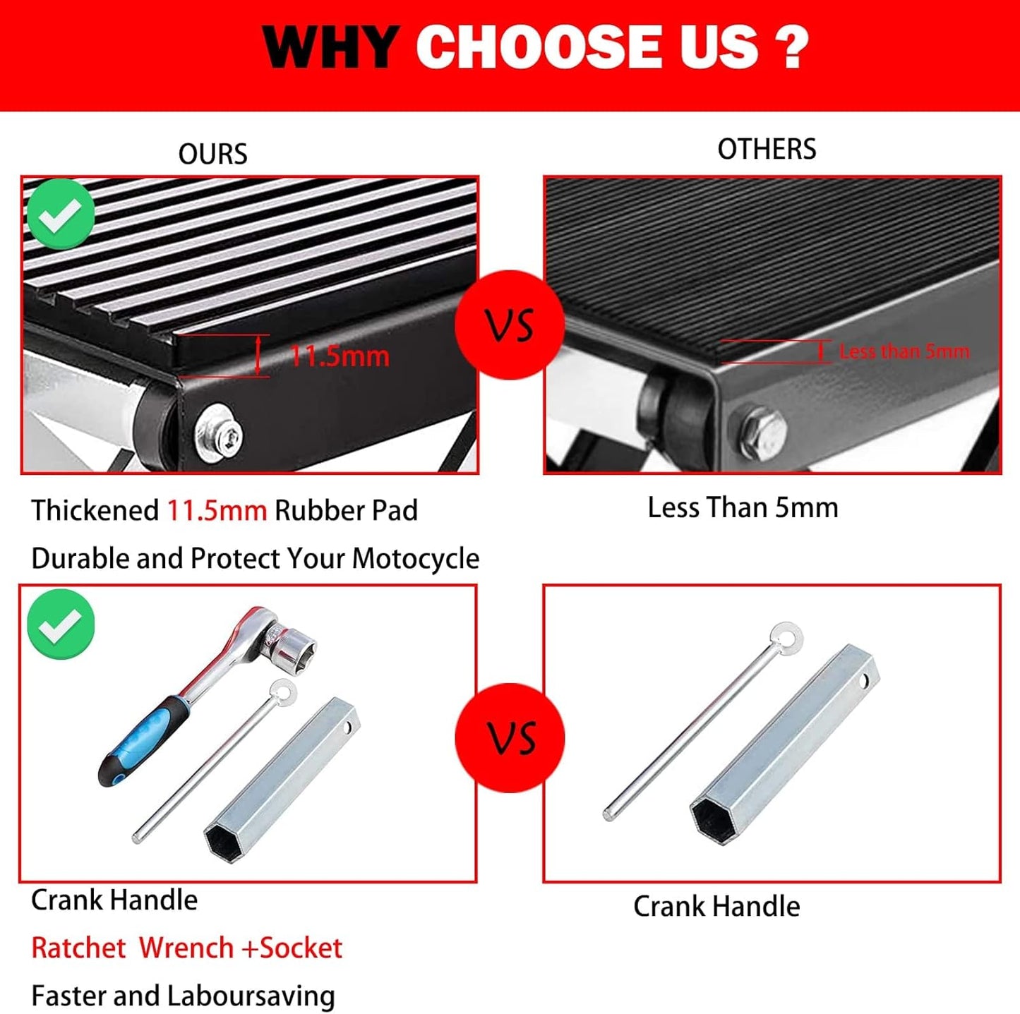 CXRCY 1200 LBS Motorcycle Lift Scissor Jack Black Upgraded Dirt Bike ATV Motorcycle Hoist Stand with Ratchet Wrench,Crank Handle,Thickened Rubber Pad,Wide Deck