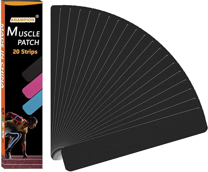 Kinesiology Tape Pro Athletic Sports Waterproof Breathable Athletic Elastic Kneepad Muscles & Joints Pain Relief Knee Taping for Gym Fitness Running Tennis Swimming Football (Black, 20 Strips)