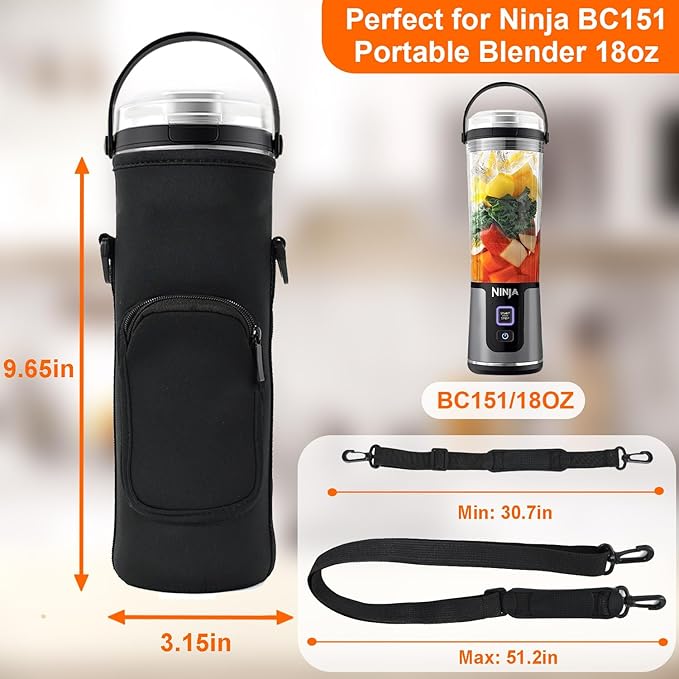 Storage Bag for Ninja Portable Blender Dust Cover Sleeve with Adjustable Shoulder for Ninja BC151NV/BC51NV/BC151BK/BC151CR/BC151EM/ BC151PR/BC151WH/BC155PS Blast Portable Blender (Black)