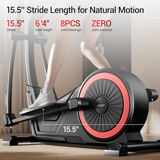 UMAY Elliptical Machine for Home, Elliptical Exercise Machine with 8 Levels Resistance & Pulse Rate Grips, Silent Magnetic Elliptical Trainer with 15.5" Stride and LCD Monitor
