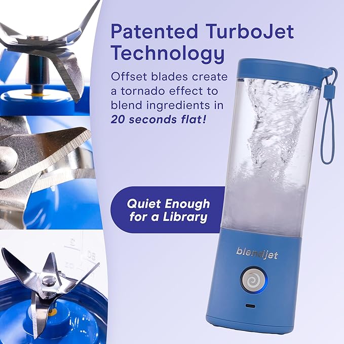 BlendJet Portable Blender for Smoothies & Shakes - 16oz BlendJet 2 Cordless Personal Small Blender, USB-C Rechargeable & Self Cleaning - Mini Travel Blender with Stainless Steel Blade (Shredders Mind)